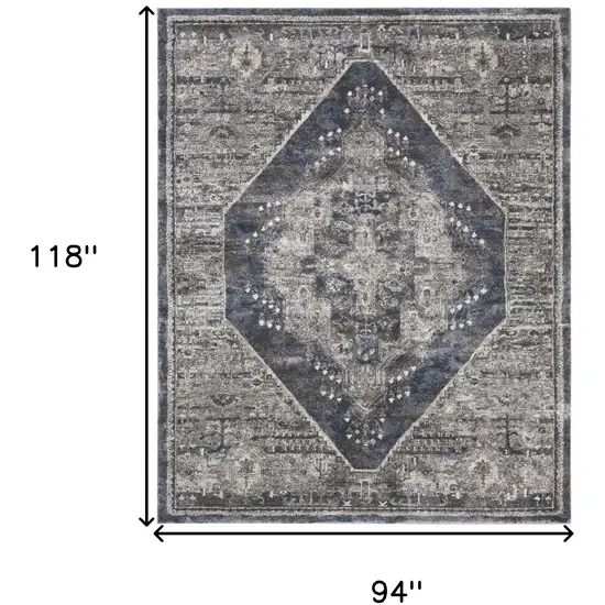 Blue Floral Power Loom Distressed Area Rug Photo 3