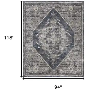 Photo of Blue Floral Power Loom Distressed Area Rug