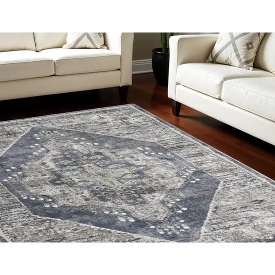 Blue Floral Power Loom Distressed Area Rug Photo 1