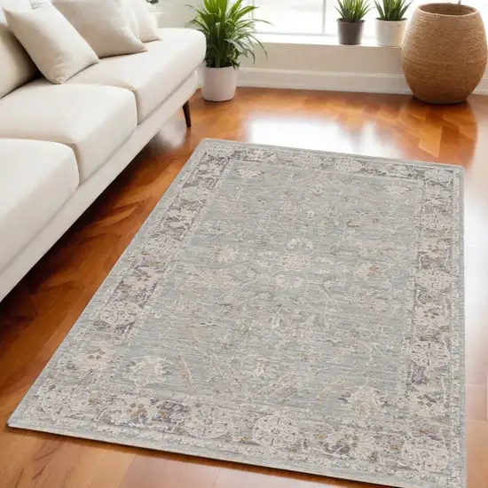 Blue Floral Power Loom Distressed Area Rug Photo 1