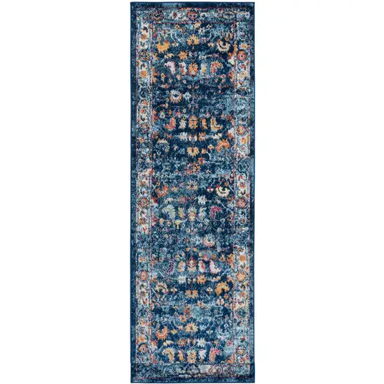 Blue Floral Power Loom Runner Rug Photo 1