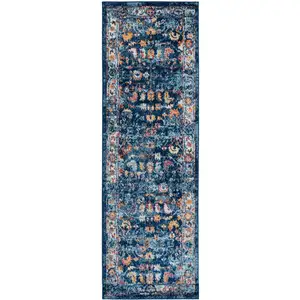 Photo of Blue Floral Power Loom Runner Rug