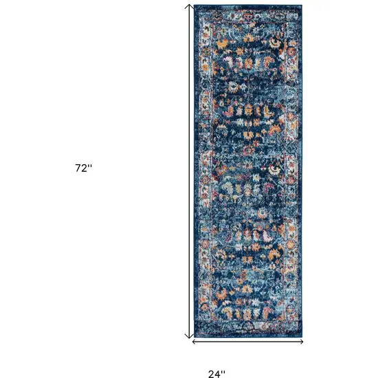 Blue Floral Power Loom Runner Rug Photo 6