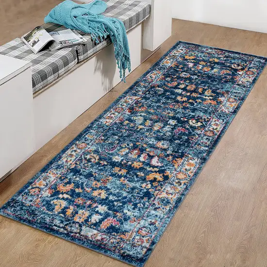 Blue Floral Power Loom Runner Rug Photo 5