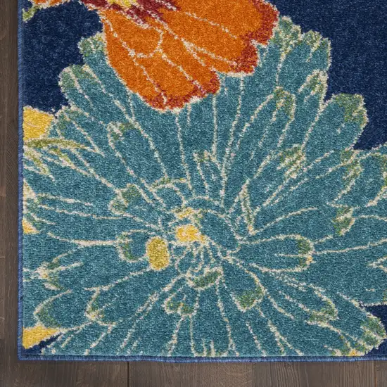 Blue Floral Power Loom Runner Rug Photo 6