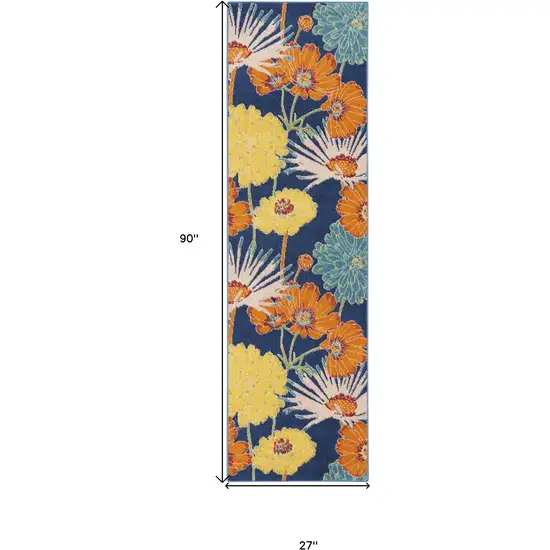 Blue Floral Power Loom Runner Rug Photo 3