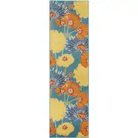 Photo of Blue Floral Power Loom Runner Rug