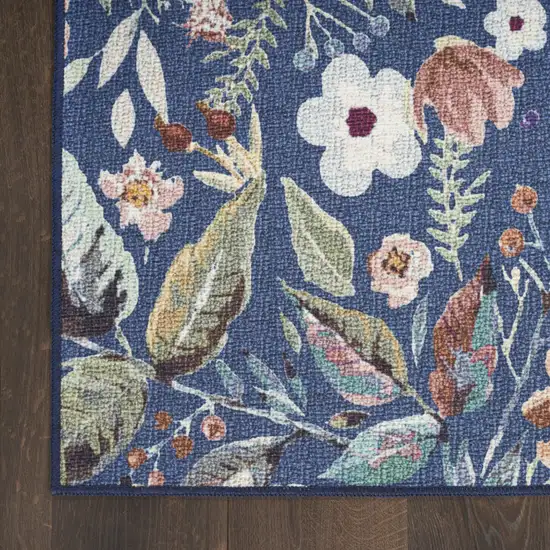 Blue Floral Power Loom Washable Non Skid Runner Rug Photo 3