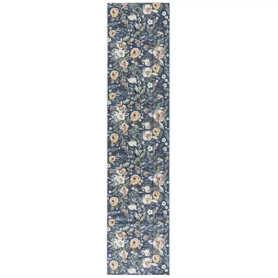 Blue Floral Power Loom Washable Non Skid Runner Rug Photo 1