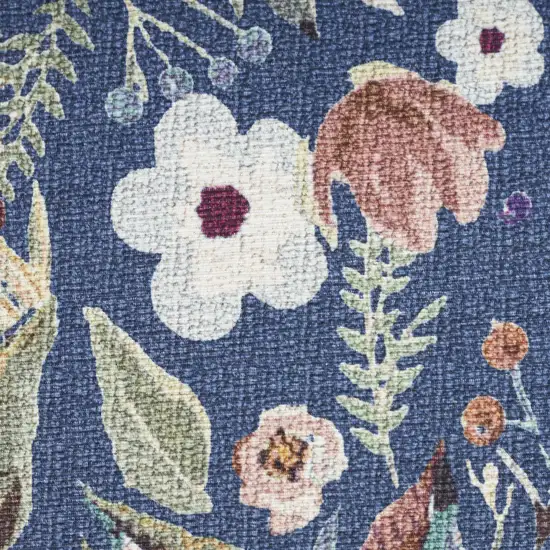 Blue Floral Power Loom Washable Non Skid Runner Rug Photo 4