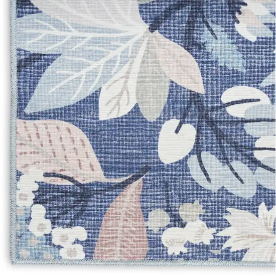 Blue Floral Power Loom Washable Non Skid Runner Rug Photo 6