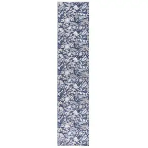 Photo of Blue Floral Power Loom Washable Non Skid Runner Rug