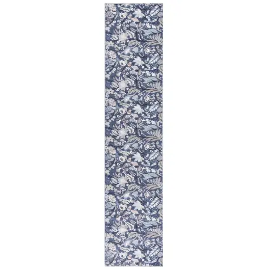 Blue Floral Power Loom Washable Non Skid Runner Rug Photo 1