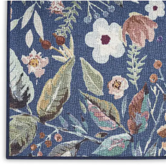 Blue Floral Power Loom Washable Non Skid Runner Rug Photo 7