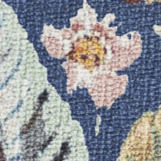 Blue Floral Power Loom Washable Non Skid Runner Rug Photo 9