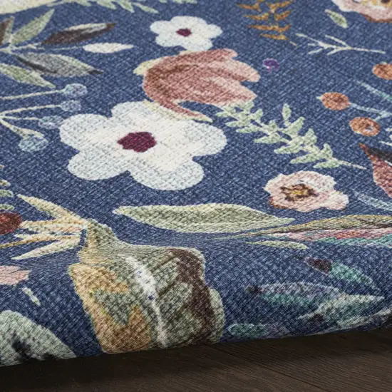 Blue Floral Power Loom Washable Non Skid Runner Rug Photo 6