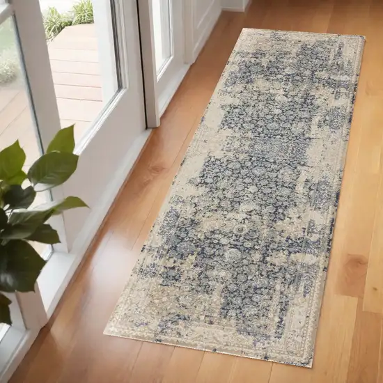 Blue Floral Runner Rug Photo 1