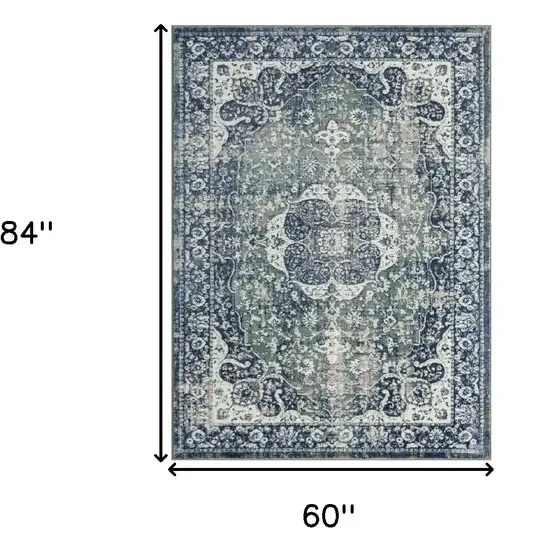 Blue Floral Stain Resistant Area Rug Photo 7