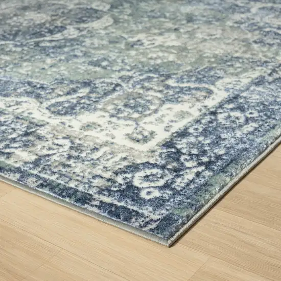 Blue Floral Stain Resistant Area Rug Photo 4