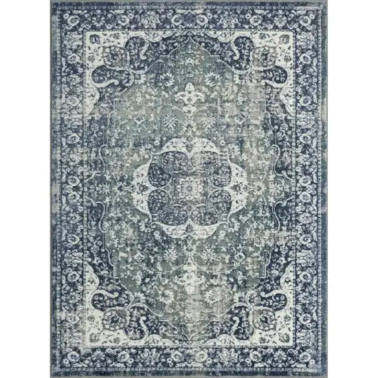 Blue Floral Stain Resistant Area Rug Photo 1