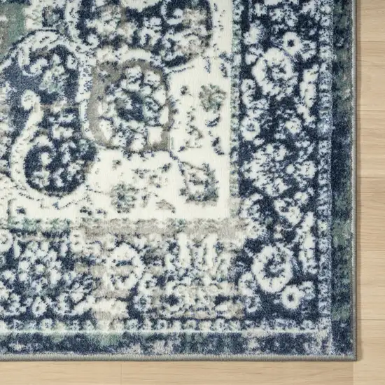 Blue Floral Stain Resistant Area Rug Photo 2