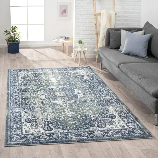 Blue Floral Stain Resistant Area Rug Photo 6