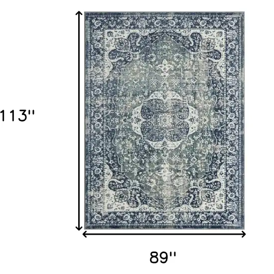 Blue Floral Stain Resistant Area Rug Photo 7