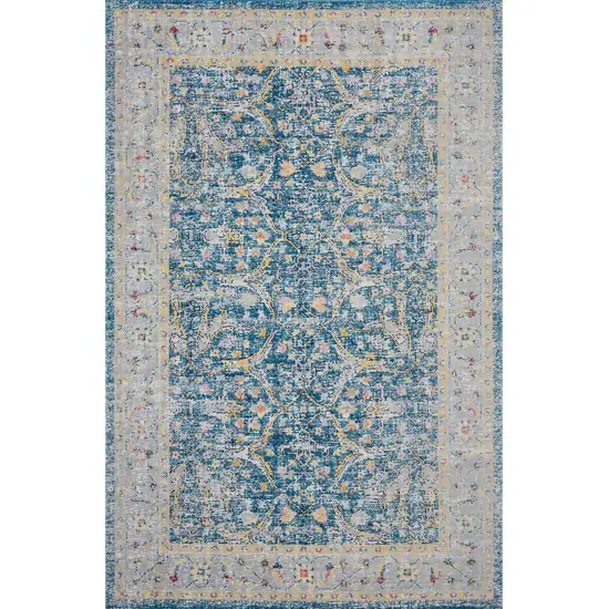 Blue Floral Stain Resistant Indoor Outdoor Area Rug Photo 1