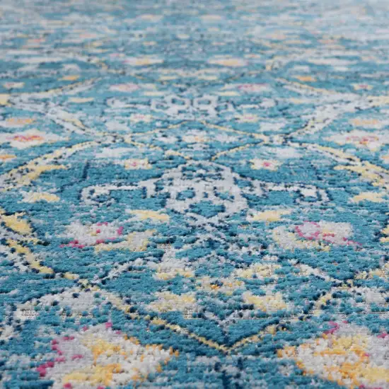 Blue Floral Stain Resistant Indoor Outdoor Area Rug Photo 8