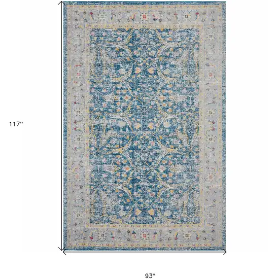 Blue Floral Stain Resistant Indoor Outdoor Area Rug Photo 7