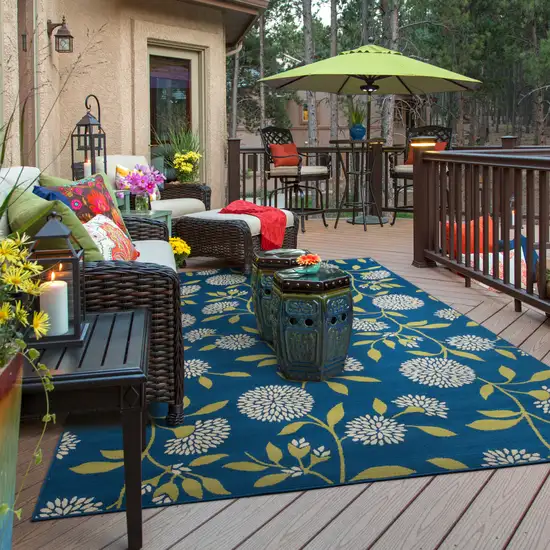 Blue Floral Stain Resistant Indoor Outdoor Area Rug Photo 9