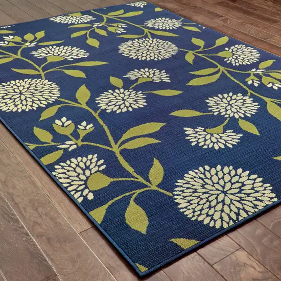 Blue Floral Stain Resistant Indoor Outdoor Area Rug Photo 8