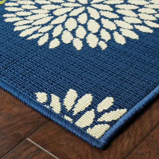 Blue Floral Stain Resistant Indoor Outdoor Area Rug Photo 3