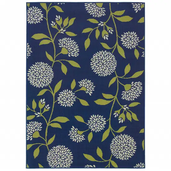 Blue Floral Stain Resistant Indoor Outdoor Area Rug Photo 1