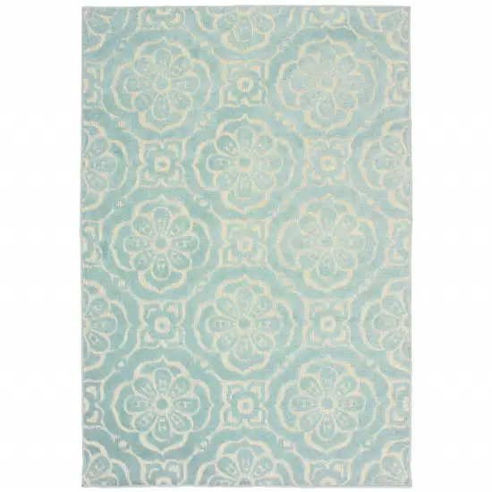 Blue Floral Stain Resistant Indoor Outdoor Area Rug Photo 1