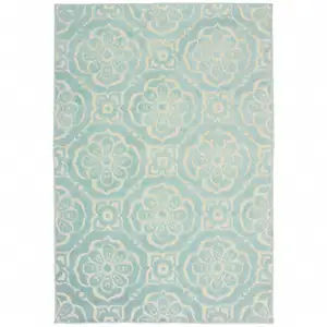 Photo of Blue Floral Stain Resistant Indoor Outdoor Area Rug