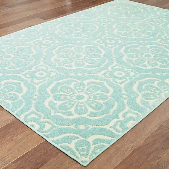 Blue Floral Stain Resistant Indoor Outdoor Area Rug Photo 4