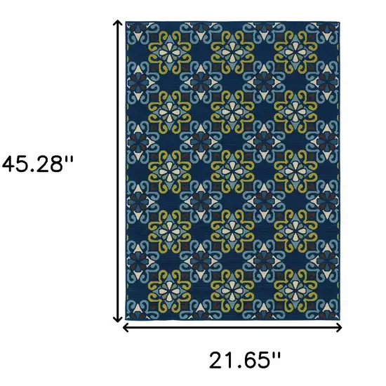 Blue Floral Stain Resistant Indoor Outdoor Area Rug Photo 6