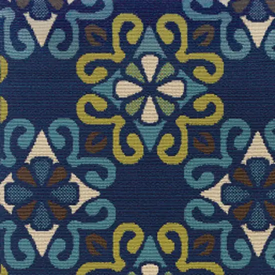 Blue and Green Floral Stain Resistant Indoor Outdoor Area Rug Photo 3