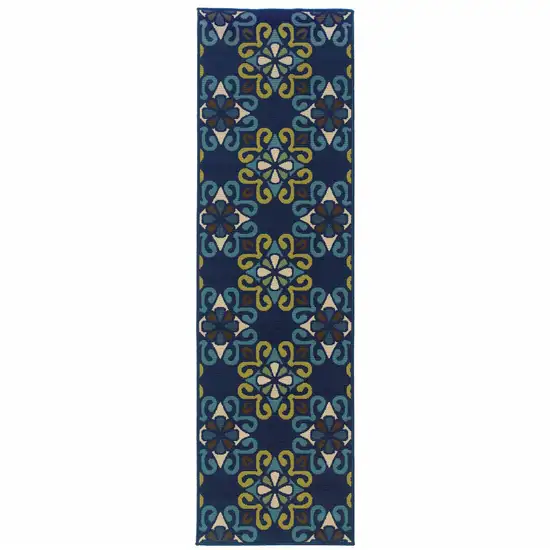 Blue Floral Stain Resistant Indoor Outdoor Area Rug Photo 1