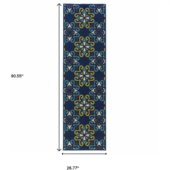 Blue and Green Floral Stain Resistant Indoor Outdoor Area Rug Photo 6