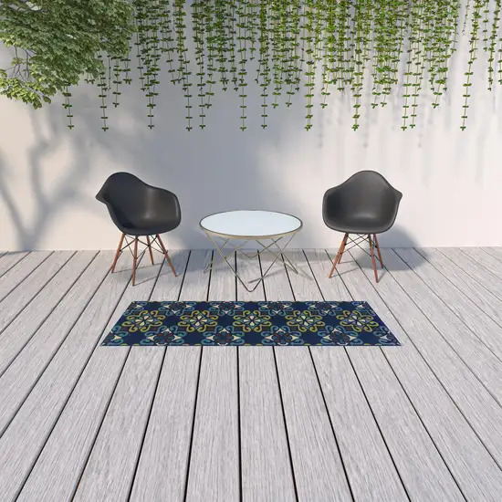 Blue Floral Stain Resistant Indoor Outdoor Area Rug Photo 2