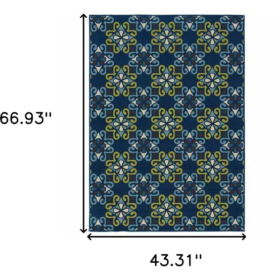 Blue Floral Stain Resistant Indoor Outdoor Area Rug Photo 6