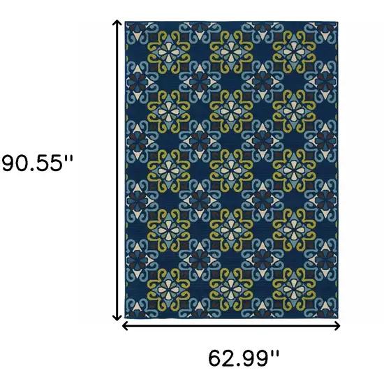 Blue Floral Stain Resistant Indoor Outdoor Area Rug Photo 6