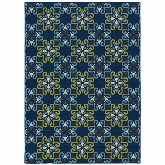 Blue Floral Stain Resistant Indoor Outdoor Area Rug Photo 1