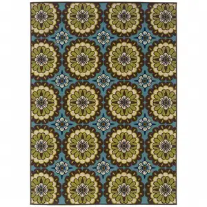 Photo of Blue Floral Stain Resistant Indoor Outdoor Area Rug