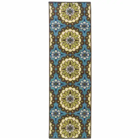 Blue Floral Stain Resistant Indoor Outdoor Area Rug Photo 1