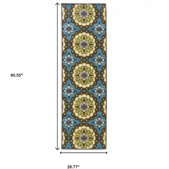 Blue Floral Stain Resistant Indoor Outdoor Area Rug Photo 4