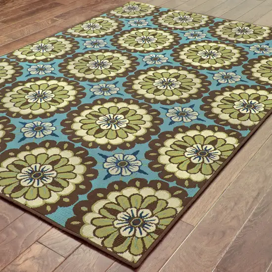 Blue Floral Stain Resistant Indoor Outdoor Area Rug Photo 4