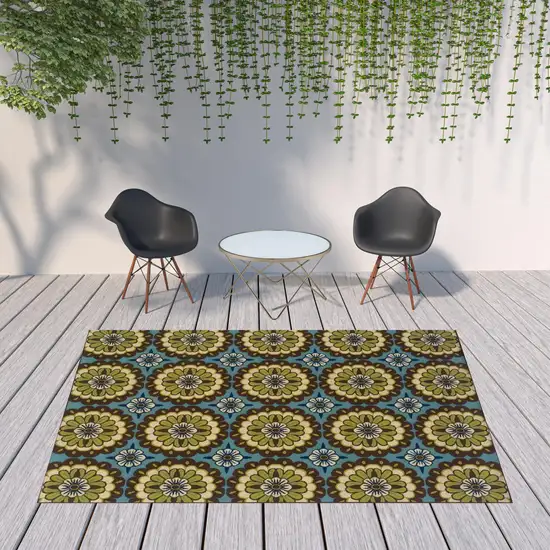 Blue Floral Stain Resistant Indoor Outdoor Area Rug Photo 2